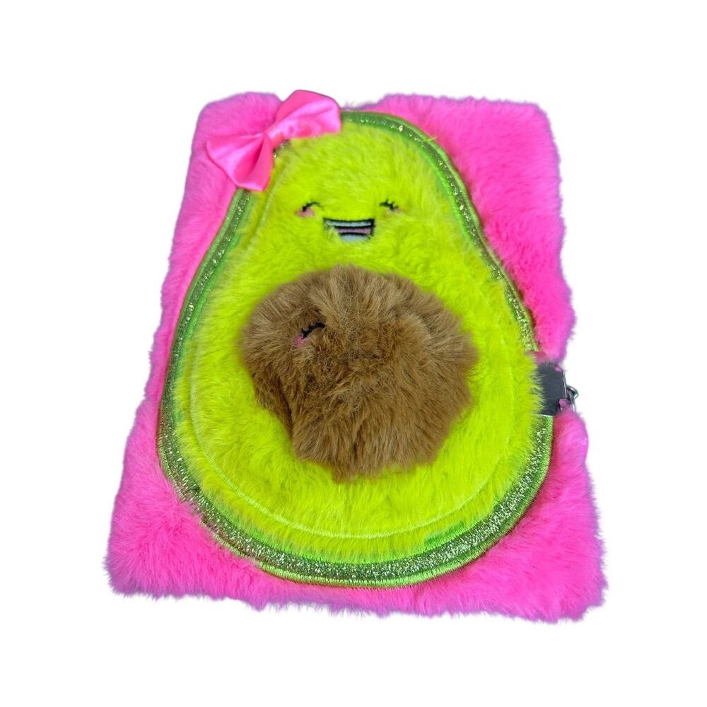 Claires New Plush Lined Journal Diary Locking Pink Avocado 8 x 6 Inch